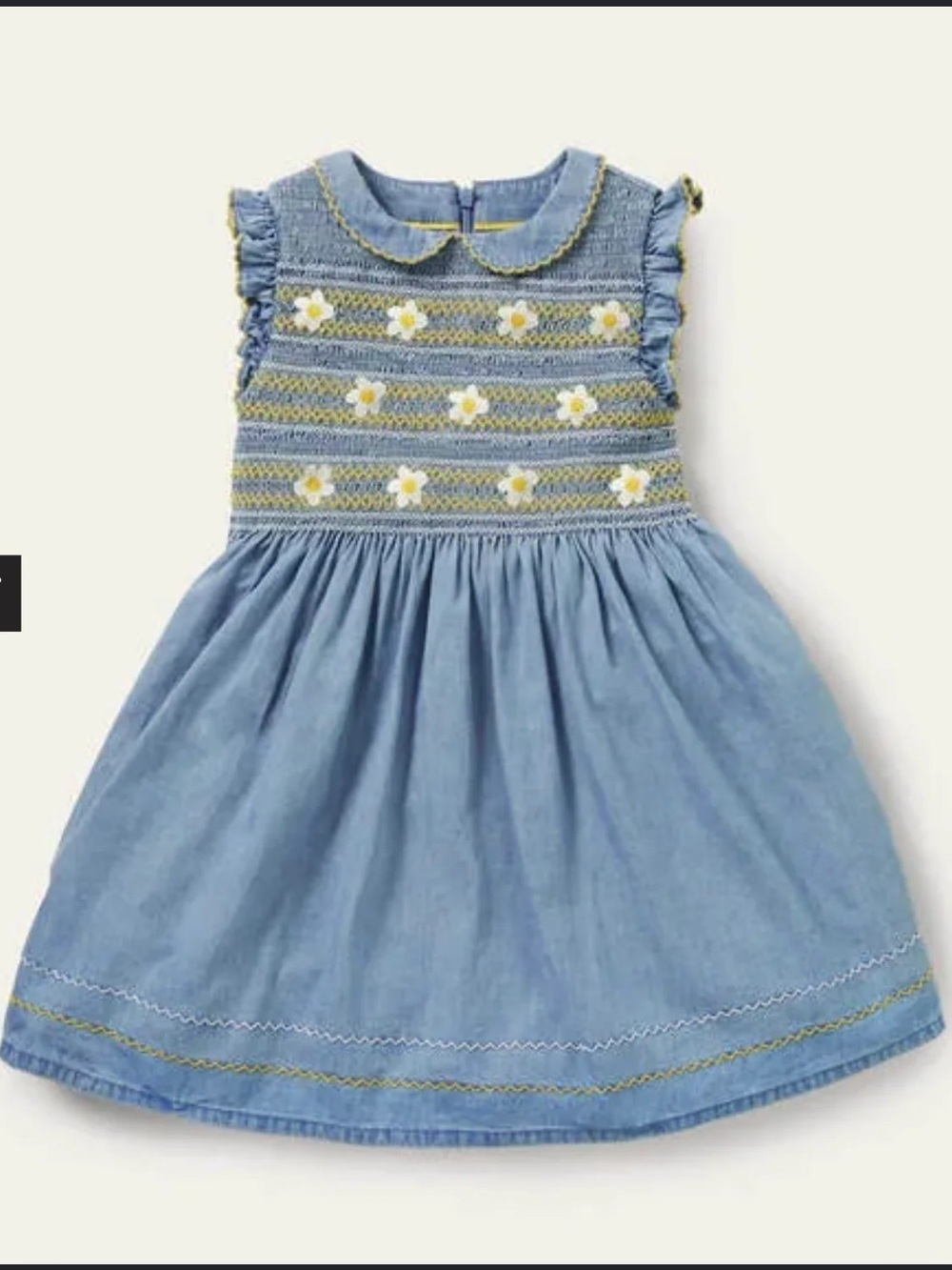 Mini Boden Smocked Woven Chambray Dress 7-8y